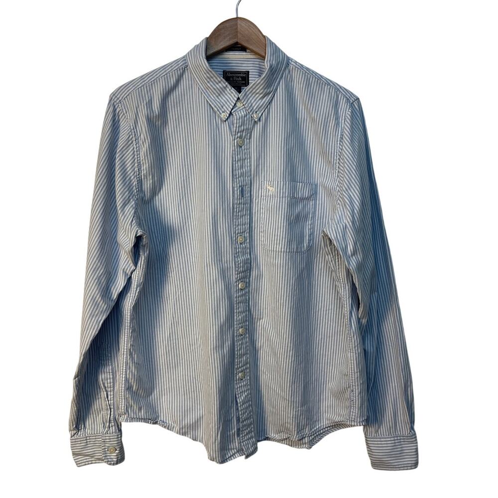 Abercrombie & Fitch Muscle Fit Collared Button Down Striped Shirt Blue/White XL